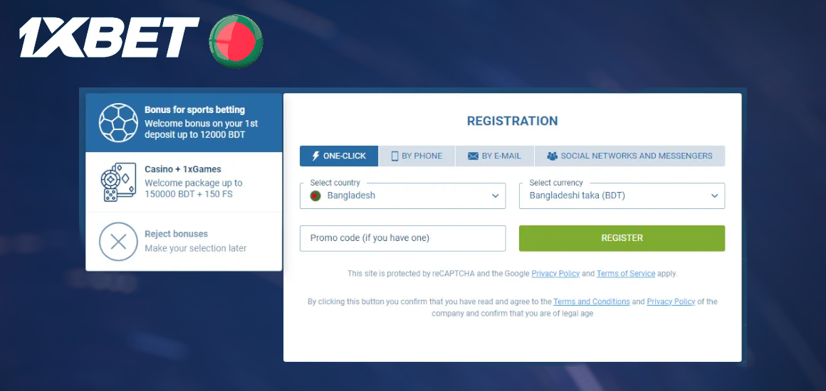 Register for 1xBet in 1 click
